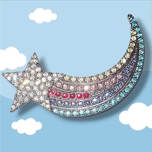Marc Jacobs Rare Brooch Pin Rhinestone Rainbow Shooting Star - Picture 1 of 10
